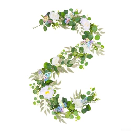 Künstliche Blumengirlande, 180 cm, mit 3D-Schmetterlingen, Hochzeit, Heimdekoration, violetter Schmetterlingsbogen, Seidenblumen-Dekor für Garten, Zaun, Treppengeländer, Party, 1 Stück (A) von HanOaki