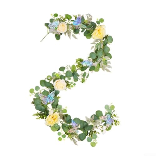 Künstliche Blumengirlande, 180 cm, mit 3D-Schmetterlingen, Hochzeit, Heimdekoration, violetter Schmetterlingsbogen, Seidenblumen-Dekor für Garten, Zaun, Treppengeländer, Party, 1 Stück (B) von HanOaki