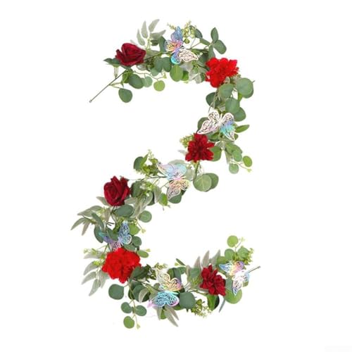 Künstliche Blumengirlande, 180 cm, mit 3D-Schmetterlingen, Hochzeit, Heimdekoration, violetter Schmetterlingsbogen, Seidenblumen-Dekor für Garten, Zaun, Treppengeländer, Party, 1 Stück (D) von HanOaki
