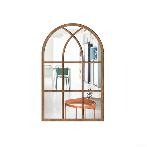 Selbstklebend Acryl Spiegel Wandaufkleber Bogenfenster 3D Design Holz Effekt Rahmen Hintergrund Wand Dekoration Haus 42x27cm(Holz) von HanOaki