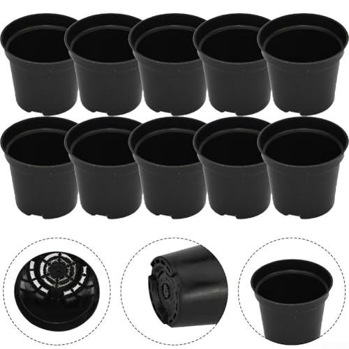 Set mit 10 schwarzen Kunststoff-Pflanztöpfen in verschiedenen Größen und starker Spritzgusskonstruktion, mit abgestuftem Drainagesystem für optimalen Luft- und Wasserfluss (B100#) von HanOaki
