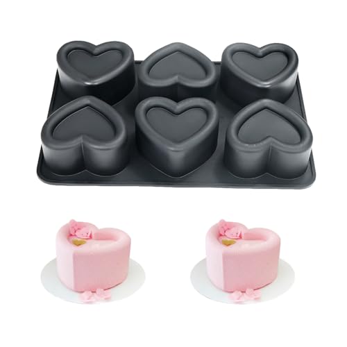 HanQZen 3D Erdbeere & Himbeere Silikon Backformen Set - Flexible Dessertformen für Mousse-Kuchen, Brownies, Gelee, Eis & Süßigkeiten (Frucht-Muster) ((Herzform)(Schwarz)) von HanQZen
