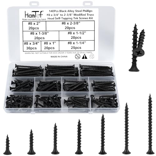 HanTof 155 Stück schwarze Trockenbauschrauben, hohe Härte, 8# x 3/4 bis 6,5 cm, selbstschneidende Holzschrauben, Kreuzschlitz, Grobgewinde, Kohlenstoffstahl-Schrauben, Spitzenschraube HanTof 155 Stück schwarze Trockenbauschrauben, hohe Härte, 8# x 3/4 bis 6,5 cm, selbstschneidende Holzschrauben, Kreuzschlitz, Grobgewinde, Kohlenstoffstahl-Schrauben, Spitzenschraube von HanTof
