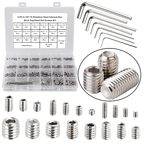 HanTof 380Pcs 4-40 to 3/8"-16 304 Stainless Steel Hex Allen Head Socket Set Screws Bolts Assortment Kit,Internal Hex Drive Cup-Point Grub Screws with 7pcs Hex Wrenches HanTof 380Pcs 4-40 to 3/8"-16 304 Stainless Steel Hex Allen Head Socket Set Screws Bolts Assortment Kit,Internal Hex Drive Cup-Point Grub Screws with 7pcs Hex Wrenches von HanTof