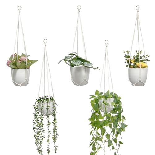 5er Set Makramee Blumenampel, Blumenampel Halter Hängeampel Set Boho Deko Baumwollseil Hängeampel Blumentopf Pflanzen Halter Aufhänger für Innen Balkone Balkone von HanYun