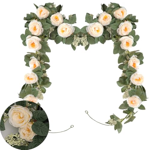 HanYun 2 Stück Künstliche Blumengirlande, Rosen Seidenblumen Girlande künstliche Blumen für blumengirlande Hochzeit Blumenwand Hochzeit Party Home (Champagner) von HanYun