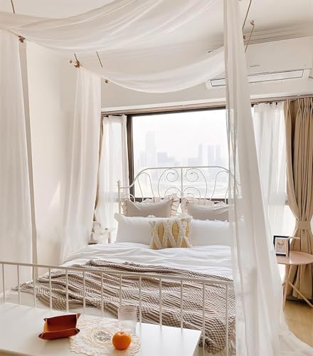 HanYun Himmelbett Vorhänge Organza Stoff Hochzeit Vorhang Weiß Fenster Deko Tüllstoff Meterware Transparent für Betthimmel Doppelbett Hochzeit Traubogen Boho deko (29.5x228) von HanYun