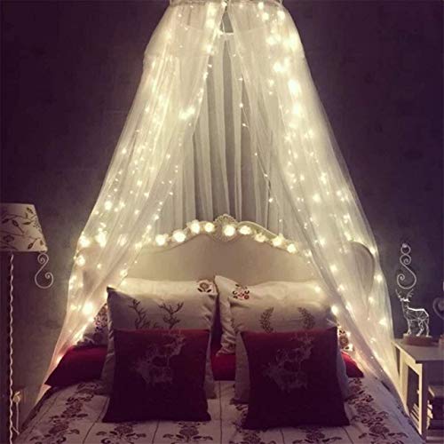 HanYun Moskitonetz für Bett, Bett Baldachin mit 100 LED-Lichterketten, Ultra große hängende Königin Baldachin Bett Vorhang Netz für Baby, Kinder, Mädchen oder Erwachsene für Einzel- bis Kingsize von HanYun