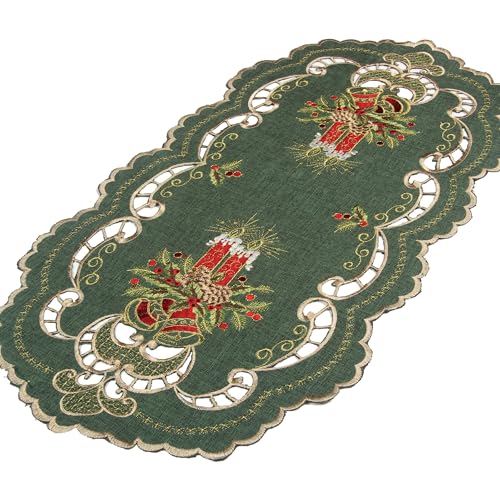 HanaQi - Bestickte Weihnachtskerzen-Tischläufer, Platzdeckchen Dunkelgrün Leinenoptik Polyester ca. 35x70 cm Oval HanaQi - Bestickte Weihnachtskerzen-Tischläufer, Platzdeckchen Dunkelgrün Leinenoptik Polyester ca. 35x70 cm Oval von HanaQi