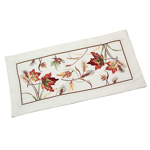 HanaQi Tischläufer Weiß mit Herbstblätter Stickerei ca. 35x70 cm von HanaQi
