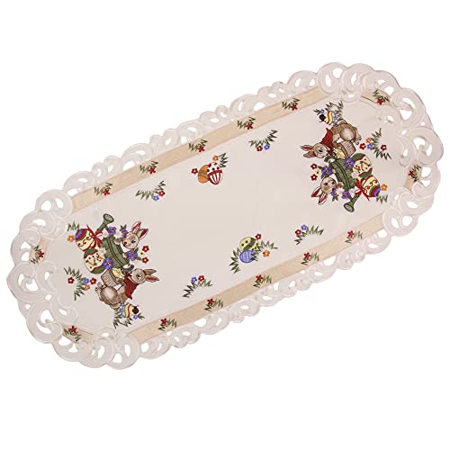 Osterhäschen-Stickerei Tischläufer, Tischdecken und Mitteldecke in Champagner-Ecru-Farbe für Ostern (40x90 cm) von HanaQi