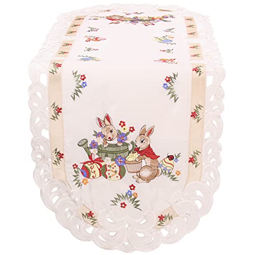 Osterhäschen-Stickerei Tischläufer, Tischdecken und Mitteldecke in Champagner-Ecru-Farbe für Ostern (45x170 cm) von HanaQi