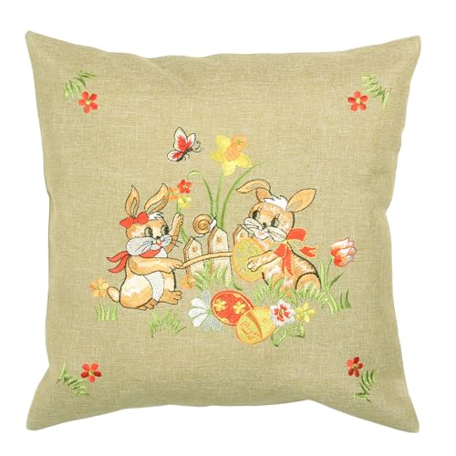 Quinnyshop Osterhasen Ostereier Narzisse Stickerei Kissenhülle 40 x 40 cm Eckig Polyester, Grün Quinnyshop Osterhasen Ostereier Narzisse Stickerei Kissenhülle 40 x 40 cm Eckig Polyester, Grün von HanaQi