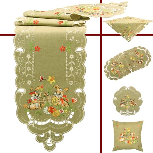 Quinnyshop Osterhasen Ostereier Narzisse Stickerei Mitteldecke 60 cm Rund Polyester, Grün Quinnyshop Osterhasen Ostereier Narzisse Stickerei Mitteldecke 60 cm Rund Polyester, Grün von HanaQi