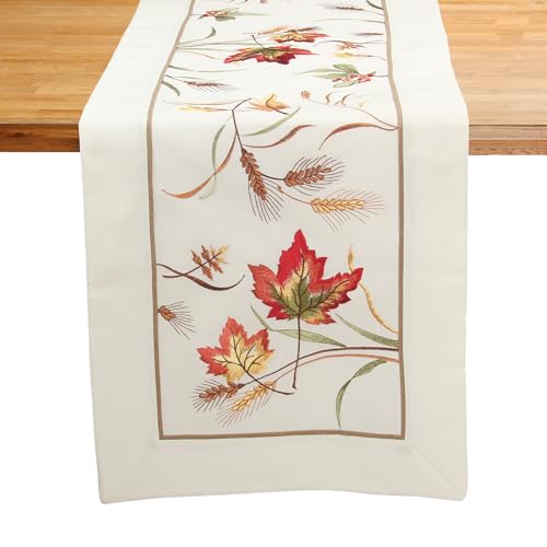 Tischläufer Weiß mit Herbstblätter Stickerei ca. 45x170 cm von HanaQi