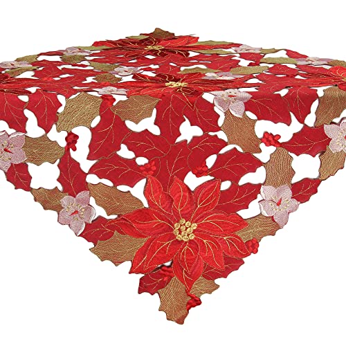 Weihnachten - Winter - Weihnachtsstern Poinsettie Stickerei Polyester Tischdecke ca. 85 x 85 cm, Rot von HanaQi