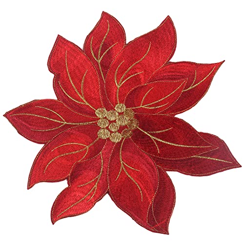 Weihnachten - Winter - Weihnachtsstern Stickerei Polyester Deckchen ca. 30 cm, Rot von HanaQi