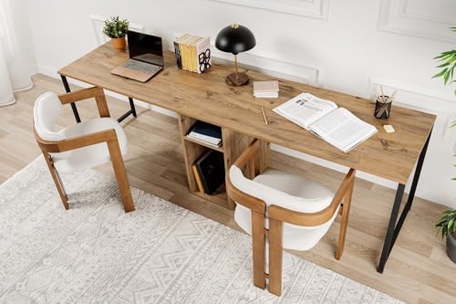 Contemporary and Practical Study Desk, Atlantic Pine, Black, 240 x 74 x 60 | 100% Melamine Coated Particle Board| Perfect for Modern Home Office & Study Spaces, Elegant and Functional Design von Hanah Home