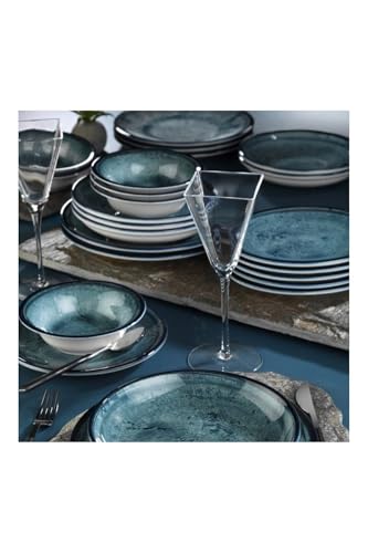 Elegant 18-Piece Dinner Set, Dark Blue & Green, 100% Nano Porcelain | Includes Service, Dinner & Dessert Plates | Dishwasher & Microwave Safe von Hanah Home