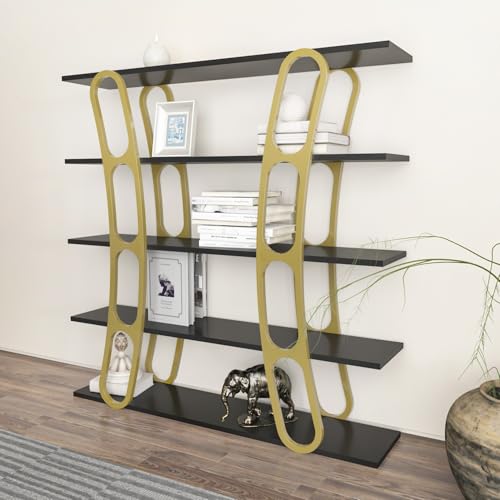 Elegant Black & Gold Bookshelf, 120 x 120 x 25 cm | 100% Melamine Coated Particle Board, 18 mm Thick | Stylish Storage for Modern Home & Office von Hanah Home