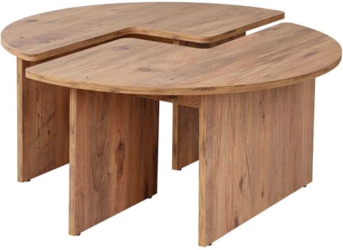 Elegant Coffee Table, Ø90 cm, 41 cm Height | 100% Melamine Coated Particle Board, 18 mm Thick | Atlantic Pine Finish, Perfect for Modern Living Spaces von Hanah Home