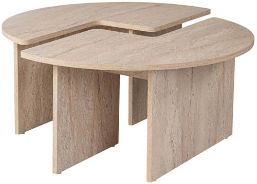 Elegant Coffee Table, Ø90 cm, 41 cm Height | 100% Melamine Coated Particle Board, 18 mm Thick | Stylish Travertine Marble Finish for Modern Living Spaces von Hanah Home