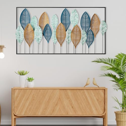 Elegant Decorative Metal Wall Accessory, 115 x 3 x 60 cm | 100% Metal (0.8 mm) | Hand-Painted Unique Design with Natural Leaf Veins | Perfect for Home Decor von Hanah Home