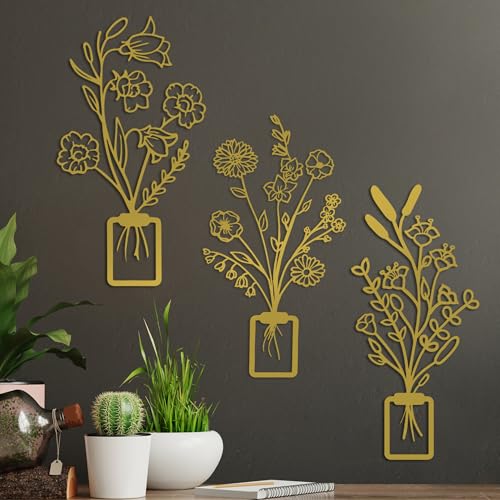 Elegant Gold Decorative Metal Wall Accessory (3 Pieces), 23 x 48 cm | 100% Metal, 1.5 mm Thick | Perfect for Stylish Home Decor & Modern Spaces von Hanah Home