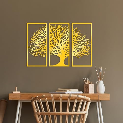 Elegant Gold Decorative Metal Wall Accessory (3 Pieces), 32 x 69 cm | Durable 1.5 mm Metal Body | Perfect for Modern Home Decor & Stylish Interiors von Hanah Home
