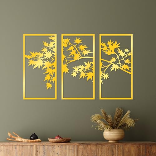 Elegant Gold Decorative Metal Wall Accessory (3 Pieces), 34 x 67 cm | Durable 1.5 mm Metal Body | Perfect for Modern Home Decor & Stylish Interiors von Hanah Home