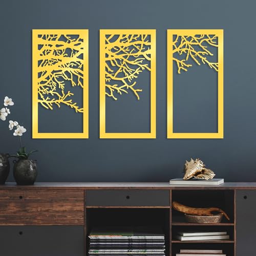 Elegant Gold Decorative Metal Wall Accessory (3 Pieces), 36 x 70 cm | Durable 1.5 mm Metal Body | Perfect for Modern Home Decor & Stylish Interiors von Hanah Home
