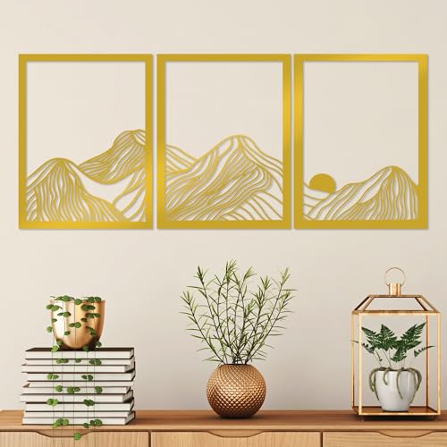 Elegant Gold Decorative Metal Wall Accessory (3 Pieces), 38 x 49 cm | 100% Metal, 1.5 mm Thickness | Perfect for Home Decor & Stylish Spaces von Hanah Home