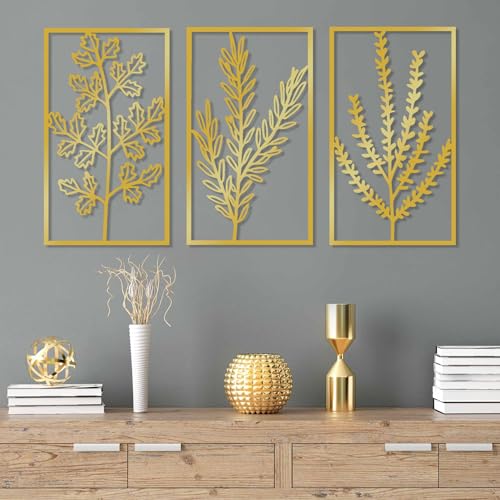 Elegant Gold Decorative Metal Wall Accessory (3 Pieces), 40 x 70 cm | Durable 1.5 mm Metal Body | Perfect for Modern Home Decor & Stylish Interiors von Hanah Home