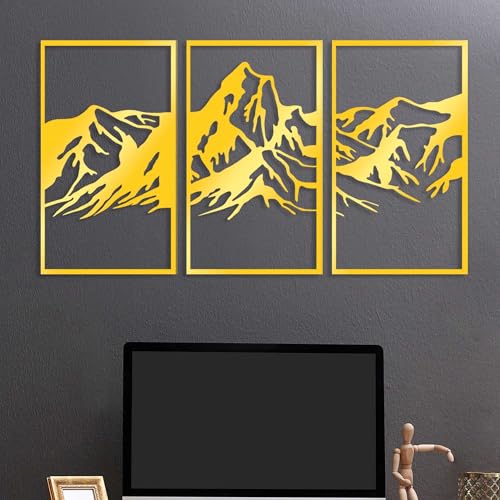 Elegant Gold Decorative Metal Wall Accessory (3 Pieces), 42 x 72 cm | Durable 1.5 mm Metal Body | Perfect for Modern Home Decor & Stylish Interiors von Hanah Home