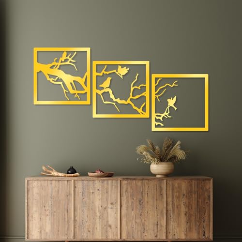 Elegant Gold Decorative Metal Wall Accessory (3 Pieces), 45 x 45 cm | Durable 1.5 mm Thickness | Perfect for Modern Home Decor & Stylish Interiors von Hanah Home