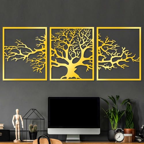 Elegant Gold Decorative Metal Wall Accessory (3 Pieces), 49 x 60 cm | Durable 1.5 mm Metal Body | Perfect for Modern Home Decor & Stylish Interiors von Hanah Home