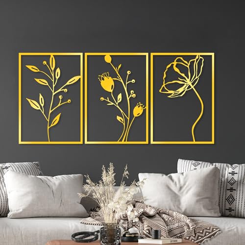 Elegant Gold Decorative Metal Wall Accessory (3 Pieces), 49 x 70 cm | Durable 1.5 mm Metal Body | Perfect for Modern Home Decor & Stylish Interiors von Hanah Home