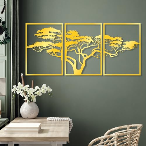 Elegant Gold Decorative Metal Wall Accessory (3 Pieces), 51 x 73 cm | Durable 1.5 mm Metal Body | Perfect for Modern Home Decor & Stylish Interiors von Hanah Home
