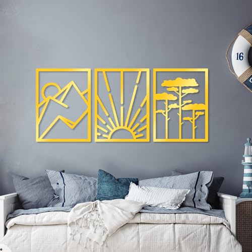Elegant Gold Decorative Metal Wall Accessory (3 Pieces), 56 x 42 cm | Durable 1.5 mm Metal Body | Perfect for Modern Home Decor & Stylish Interiors von Hanah Home