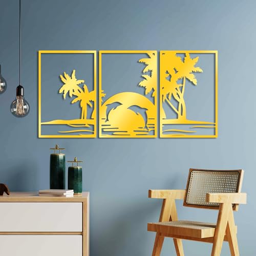 Elegant Gold Decorative Metal Wall Accessory (3 Pieces), 60 x 40 cm, 1.5 mm Thickness | Stylish Home Decor for Living Room & Office | Durable Design von Hanah Home
