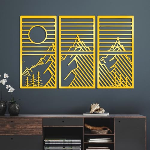Elegant Gold Decorative Metal Wall Accessory (3 Pieces), 80 x 40 cm, 1.5 mm Thickness | Stylish Home Decor for Living Room & Office | Durable Metal Design von Hanah Home