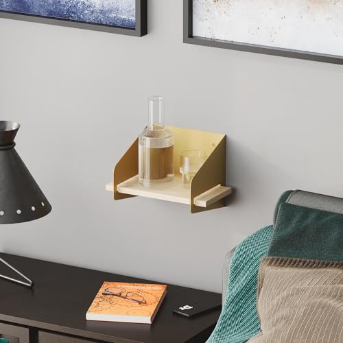 Elegant Gold Wall Shelf, 30 x 20 x 19 cm | 100% Wooden with 1.5 mm Metal Frame | Sturdy & Stylish Storage for Modern Home Decor von Hanah Home