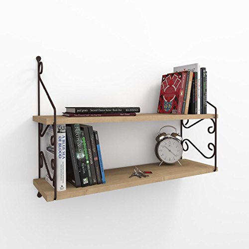 Elegant Wall Shelf, Oak Finish, 72 x 51 x 20 cm | 100% Melamine Coated Particle Board, Metal Bracket | Assembled, Traditional Oriental Design, Perfect for Home & School von Hanah Home