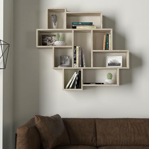 Elegant Wall Shelf, Travertine Color, 115.5 x 103.5 x 15 cm | 100% Melamine Coated Particle Board, 18 mm Thick | Stylish Storage Solution for Modern Spaces von Hanah Home