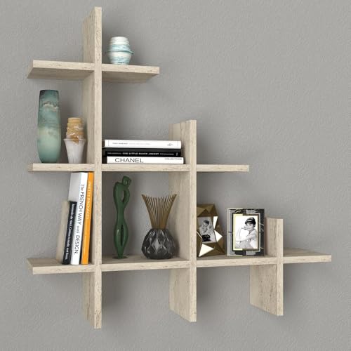 Elegant Wall Shelf, Travertine Color, 81.8 x 80 x 18 cm | 100% Melamine Coated Particle Board, 18 mm Thick | Stylish Storage Solution for Modern Spaces Elegant Wall Shelf, Travertine Color, 81.8 x 80 x 18 cm | 100% Melamine Coated Particle Board, 18 mm Thick | Stylish Storage Solution for Modern Spaces von Hanah Home