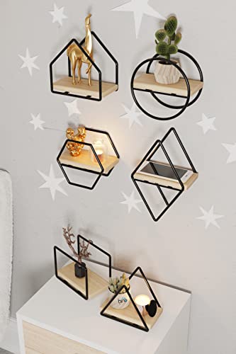 Elegant Wall Shelf Set (6 Pieces), Solid Wood, 15 x 10 x 17 cm | Gold & Black Finish, Metal Brackets | Stylish Storage Solution for Home & Office von Hanah Home