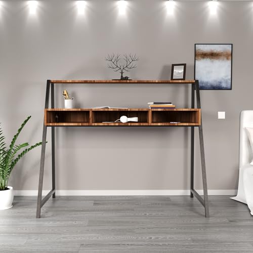 Elegant Walnut Study Desk, 140 x 70 x 121 cm | 100% Melamine Coated Particle Board, 18 mm | Durable Electrostatic Powder Coated Metal Legs, Stylish & Functional von Hanah Home