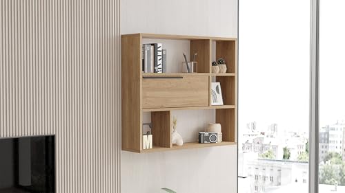 Elegant Walnut Wall Shelf, 90.1 cm x 81 cm x 22 cm | 100% Melamine Coated Particle Board, 18 mm Thick | Stylish Storage Solution for Modern Homes von Hanah Home