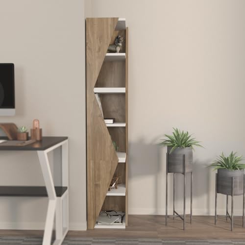 Elegant Walnut & White Bookshelf, 165 cm Height, 31.8 cm Width | 100% Melamine Coated Particle Board, 18 mm Thickness | Stylish Storage for Modern Homes von Hanah Home
