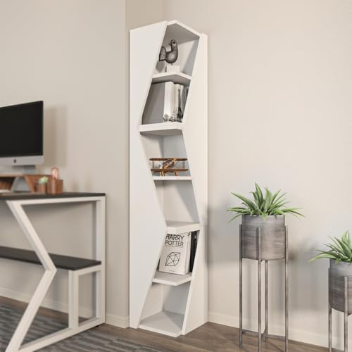 Elegant White Bookshelf, 165 cm Height, 31.8 cm Width | 100% Melamine Coated Particle Board, 18 mm Thickness | Perfect for Modern Home & Office Decor von Hanah Home